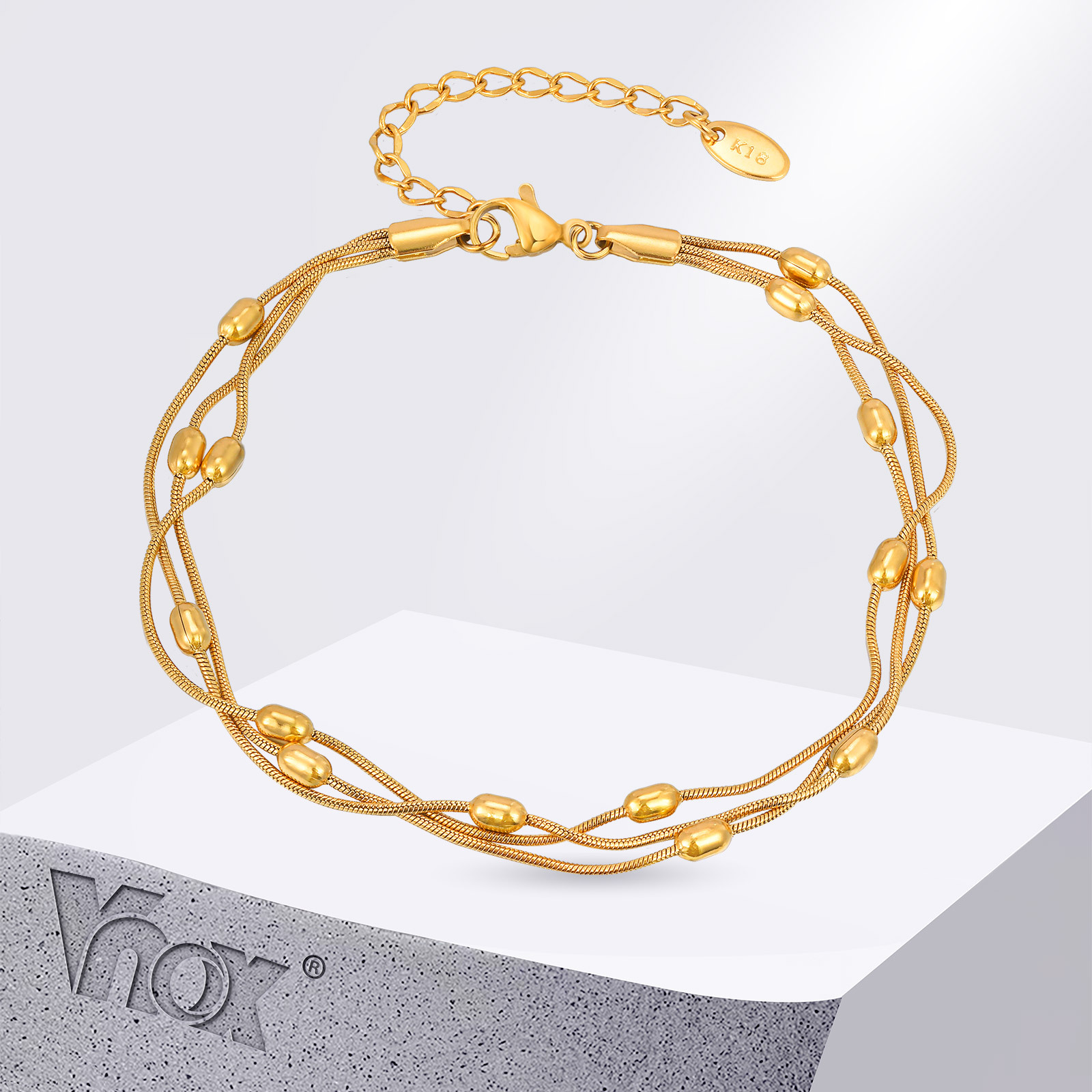 Jc Jewelry & Watches Photos - Vnox 夏ステンレス鋼三層スネークチェーンアンクレット女性のためのゴールドカラーサークルビーズ足ハンドジュエリーファッションスタイル