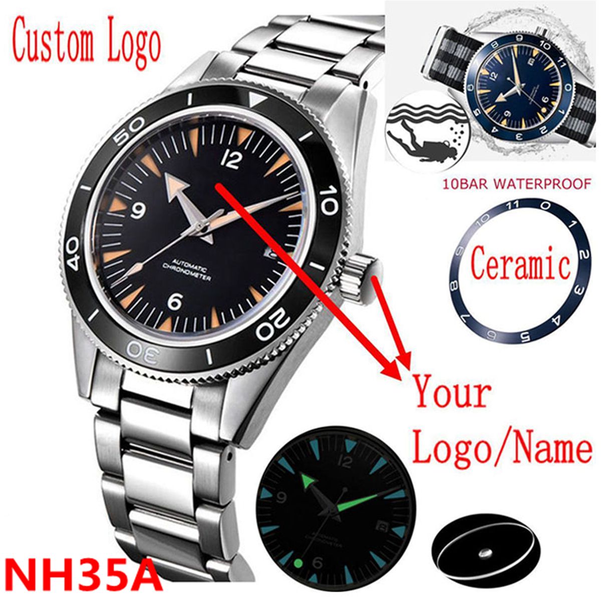 Seiko Watch Prospex - カスタムロゴ NH35 ムーブメント腕時計 10bars メンズ 41