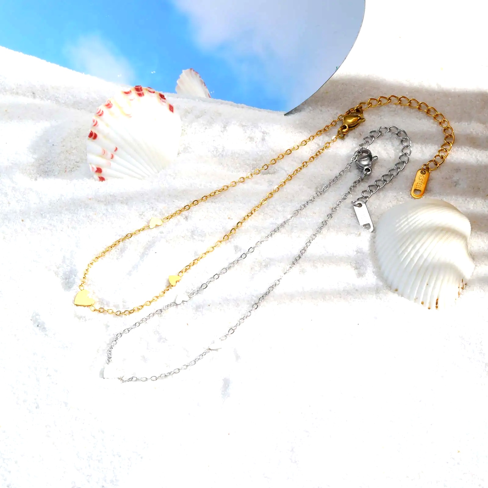 女性用ステンレススチールハートアンクレット、金メッキの繊細な - Jc Jewelry & Watches Photos のレビューと価格