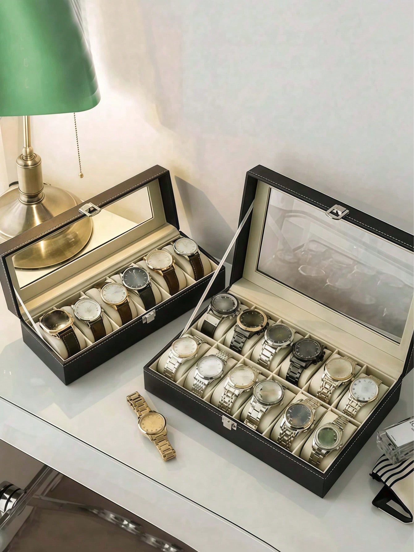 ロック付きレザー時計ボックス、大容量時計ディスプレイケース、 - Watch Display Box のレビューと価格